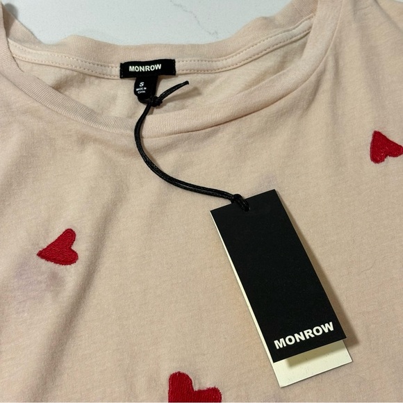 Monrow Embroidered Hearts Soft Baby T-Shirt Pink Red NWT Small - Picture 7 of 13